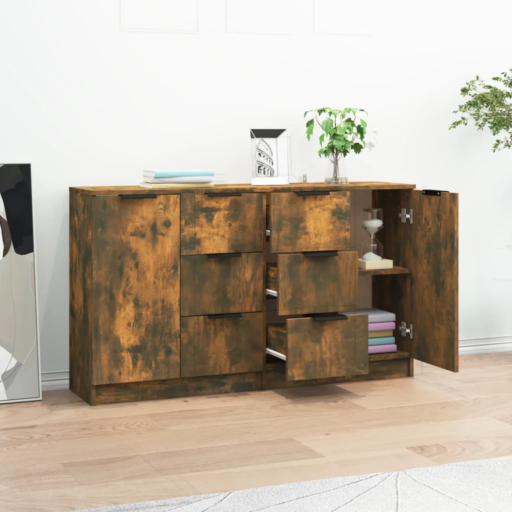 Buffets 2 pcs Chêne fumé 60x30x70 cm Bois d'ingénierie