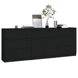 Buffets 3 pcs noir bois d'ingénierie