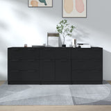 Buffets 3 pcs noir bois d'ingénierie