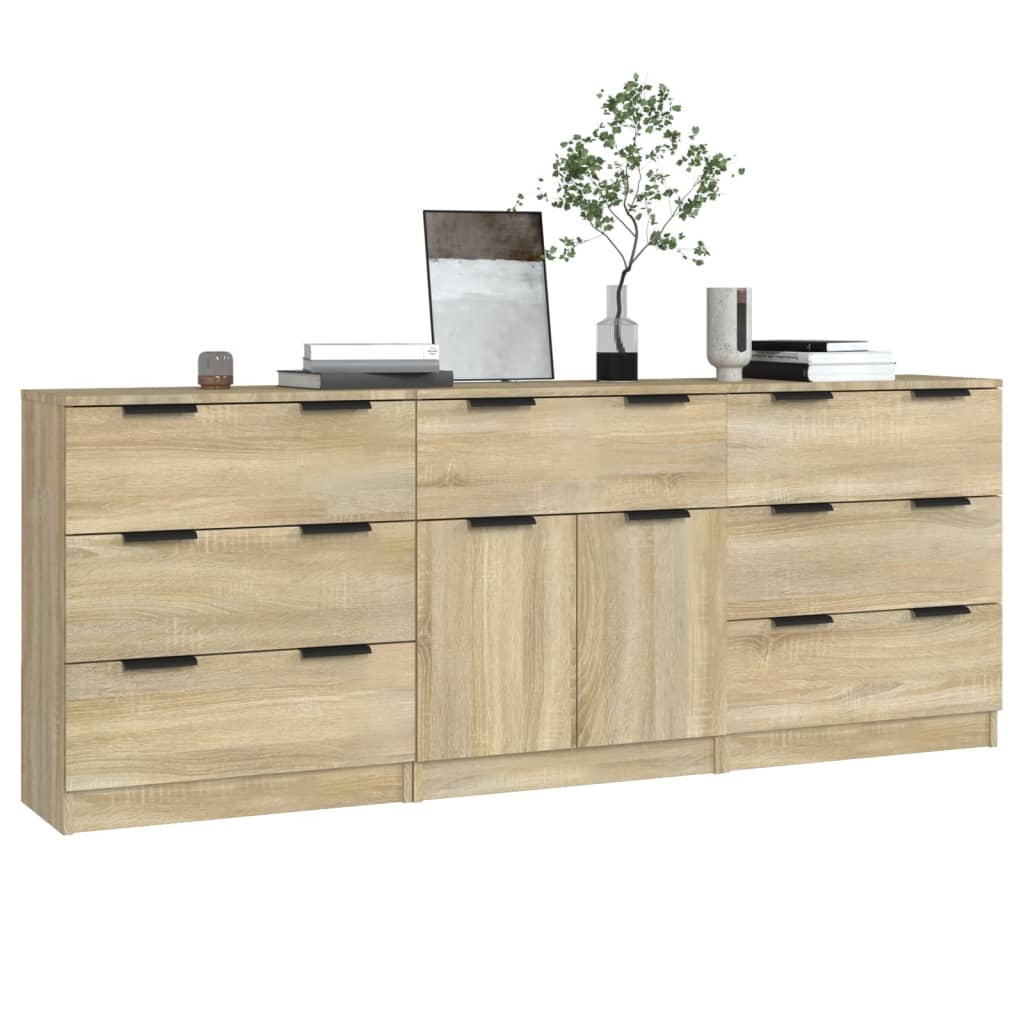 Sideboards 3 Stück Sonoma-Eiche Holzwerkstoff