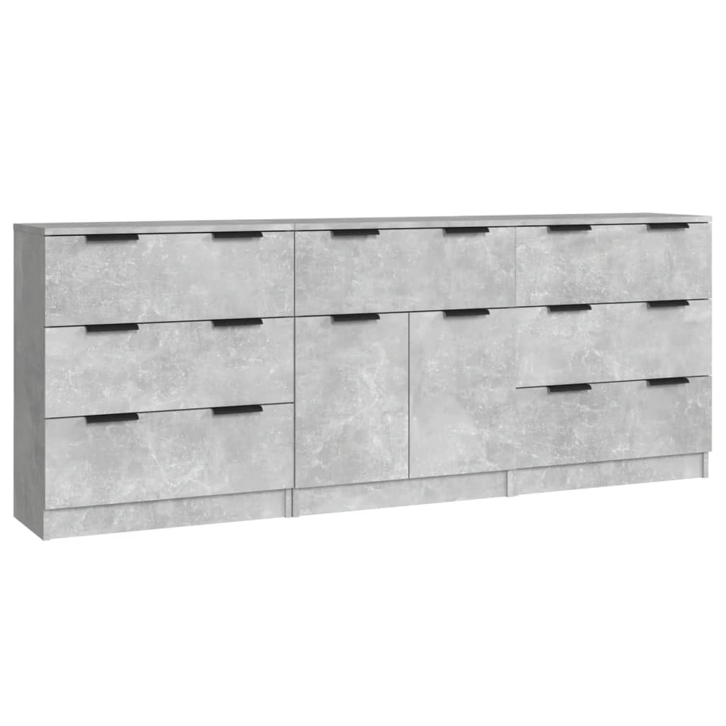 Sideboards 3 Stück aus grauem Beton-Holzwerkstoff