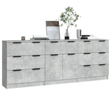 3 pcs sideboards concrete gray engineered wood