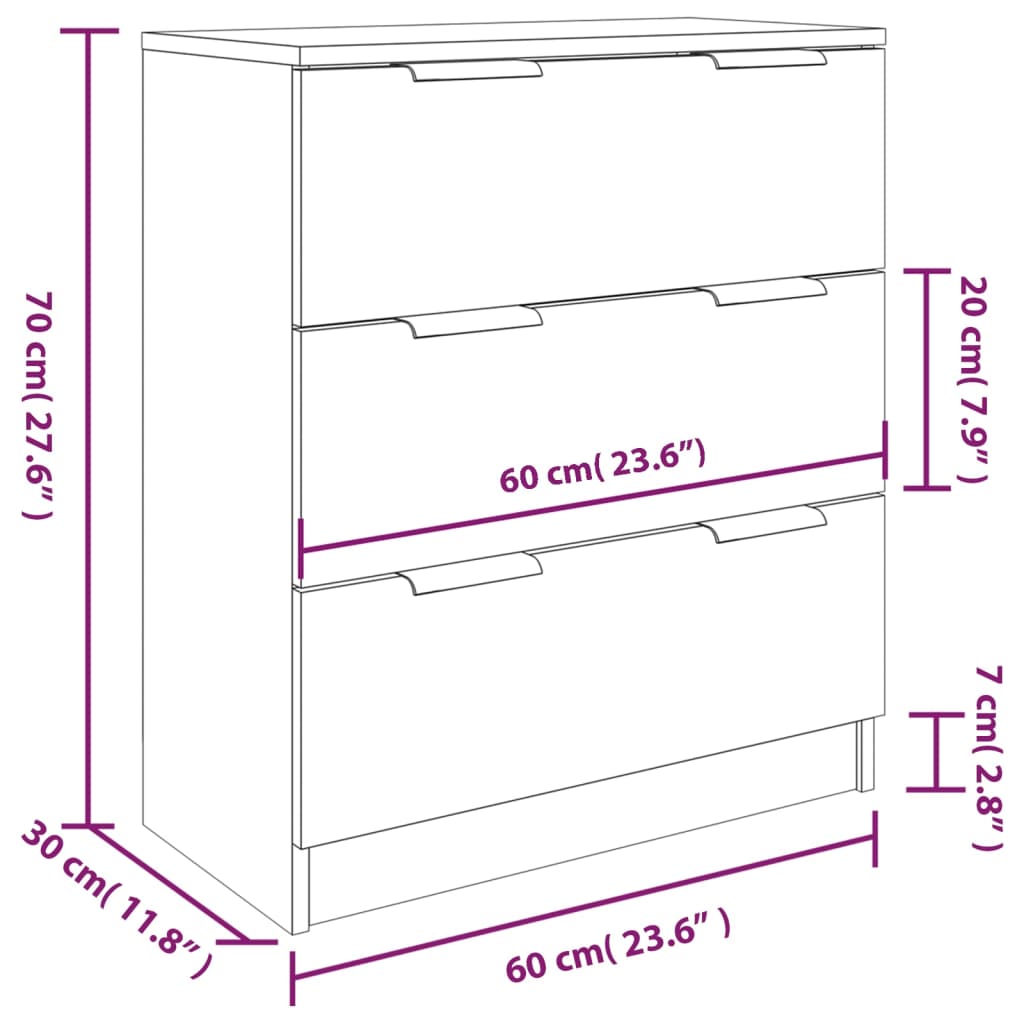 3 pcs sideboards concrete gray engineered wood