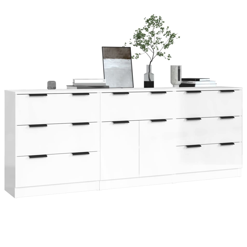 Buffets 3 pcs blanc brillant bois d'ingénierie