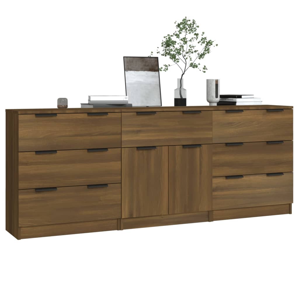 Buffets 3 pcs Chêne marron Bois d'ingénierie