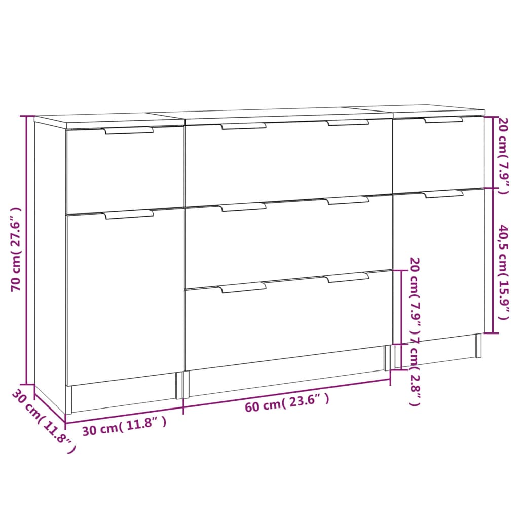 Buffets 3 pcs Blanc Bois d'ingénierie