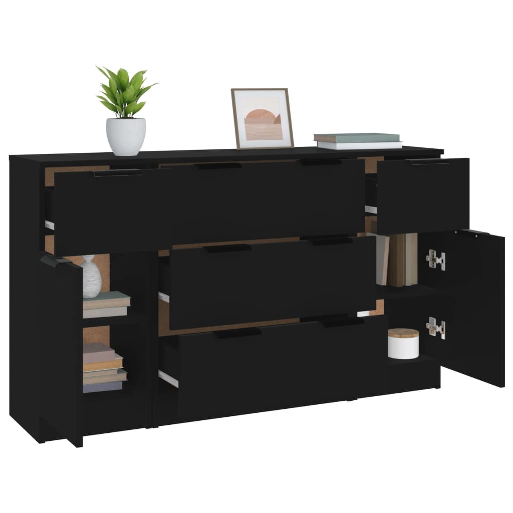 Ensemble de buffets 3 pcs Noir Bois d'ingénierie