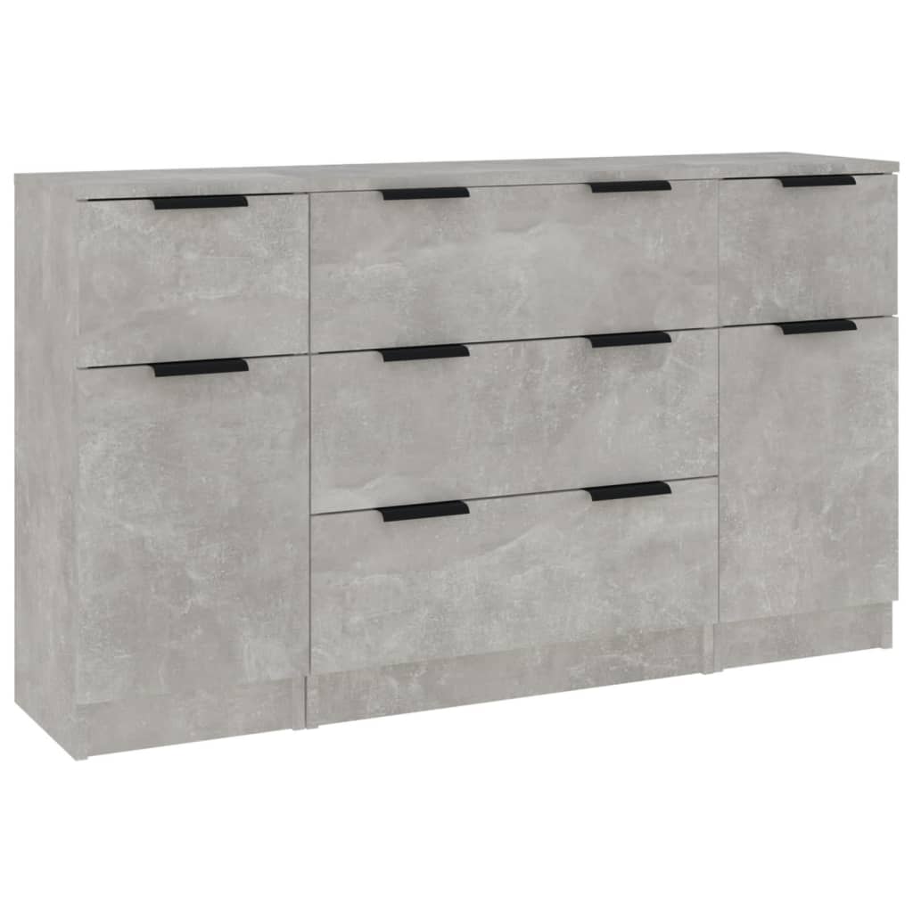 Ensemble de buffets 3 pcs Gris béton Bois d'ingénierie