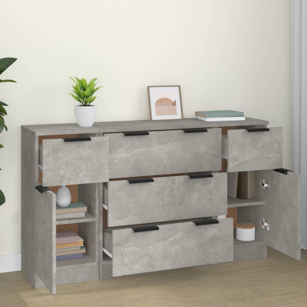 Ensemble de buffets 3 pcs Gris béton Bois d'ingénierie