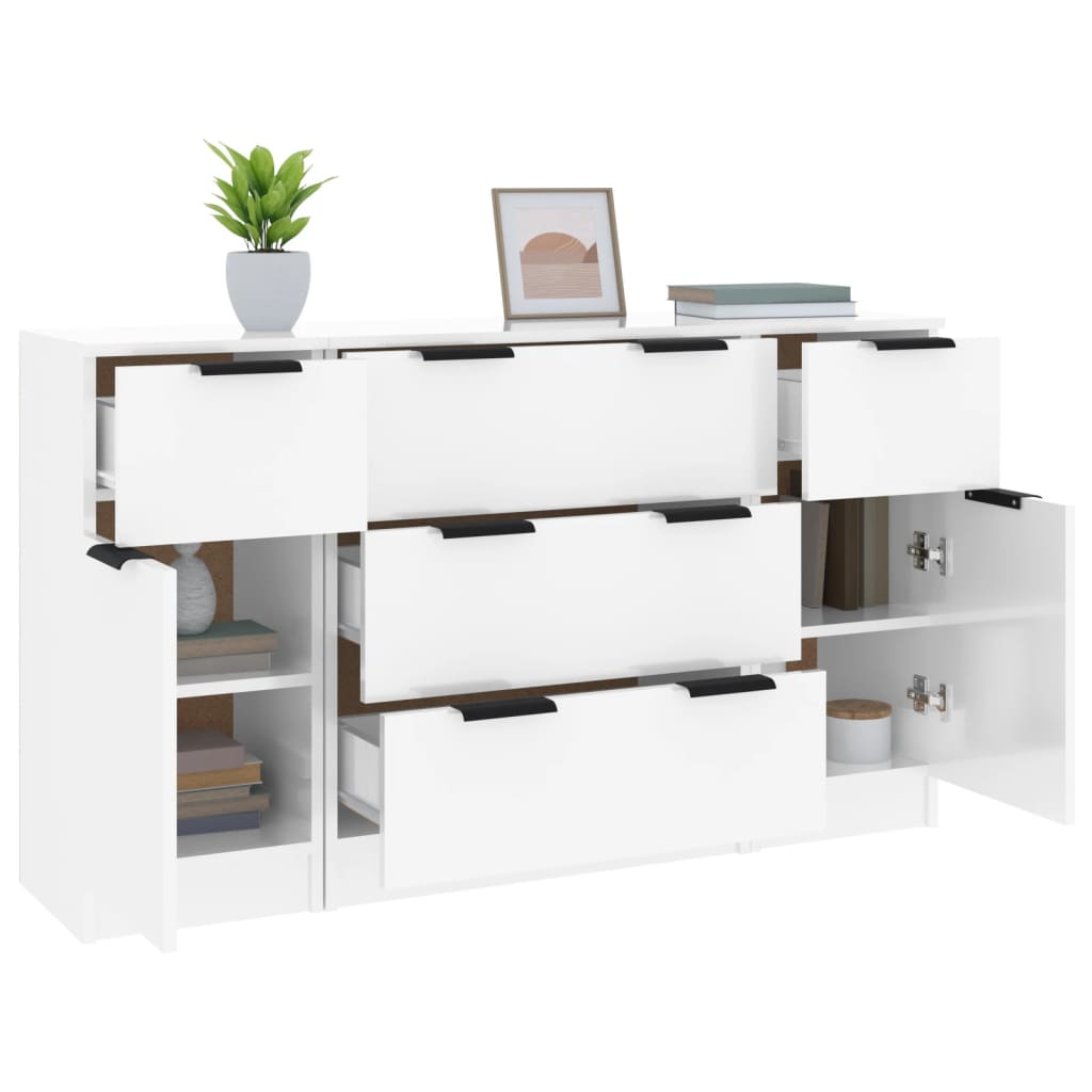 Ensemble de buffets 3 pcs Blanc brillant Bois d'ingénierie