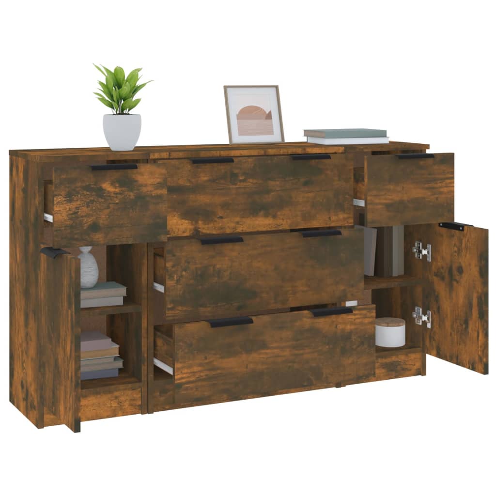 Ensemble de buffets 3 pcs chêne fumé bois d'ingénierie