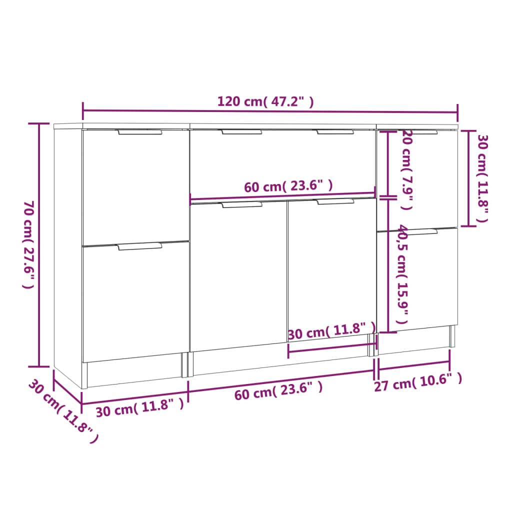 Buffets 3 pcs Chêne fumé Bois d'ingénierie