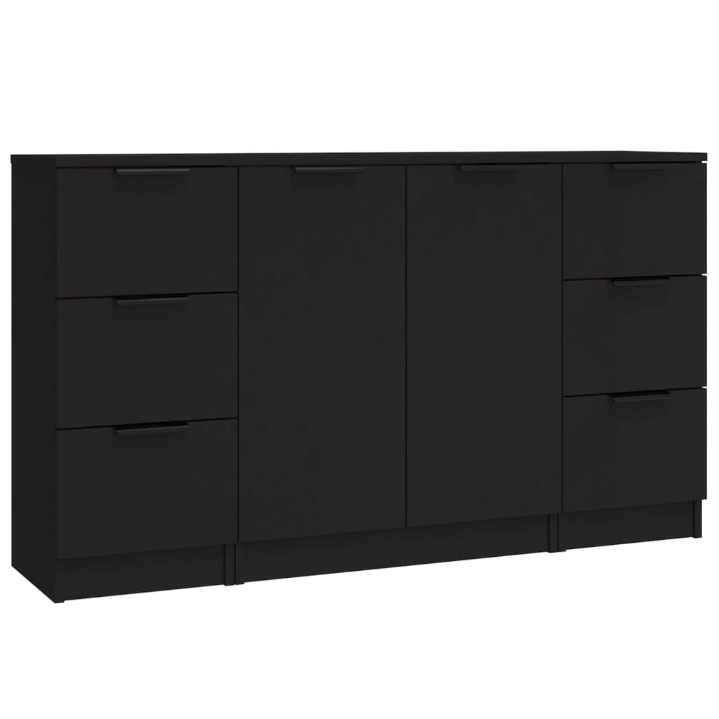 Buffets 3 pcs noir bois d'ingénierie