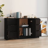 Buffets 3 pcs noir bois d'ingénierie