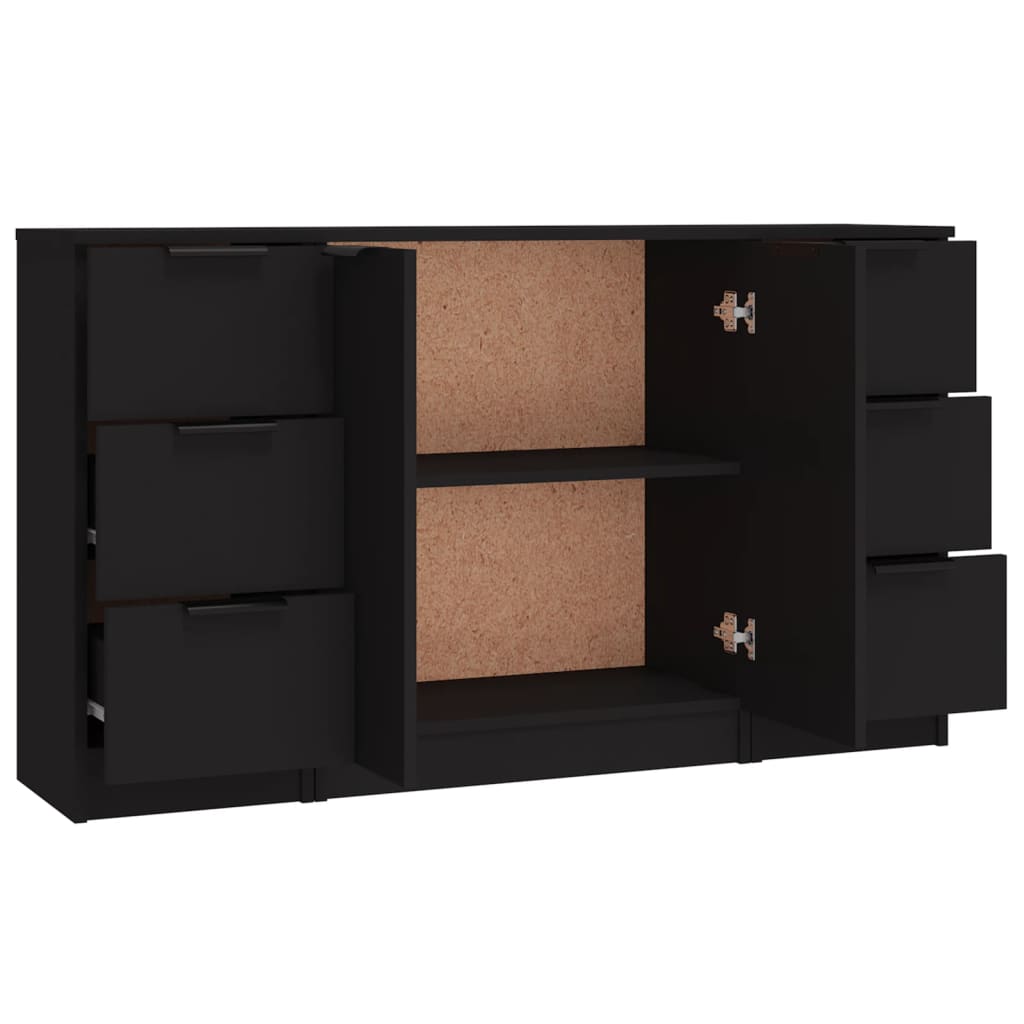 Buffets 3 pcs noir bois d'ingénierie