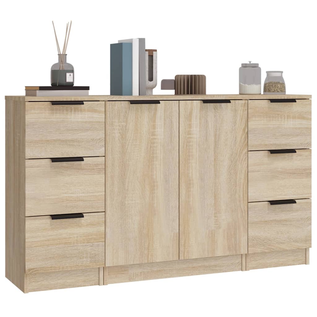 3 pcs Sideboards Sonoma Oak Engineered Wood