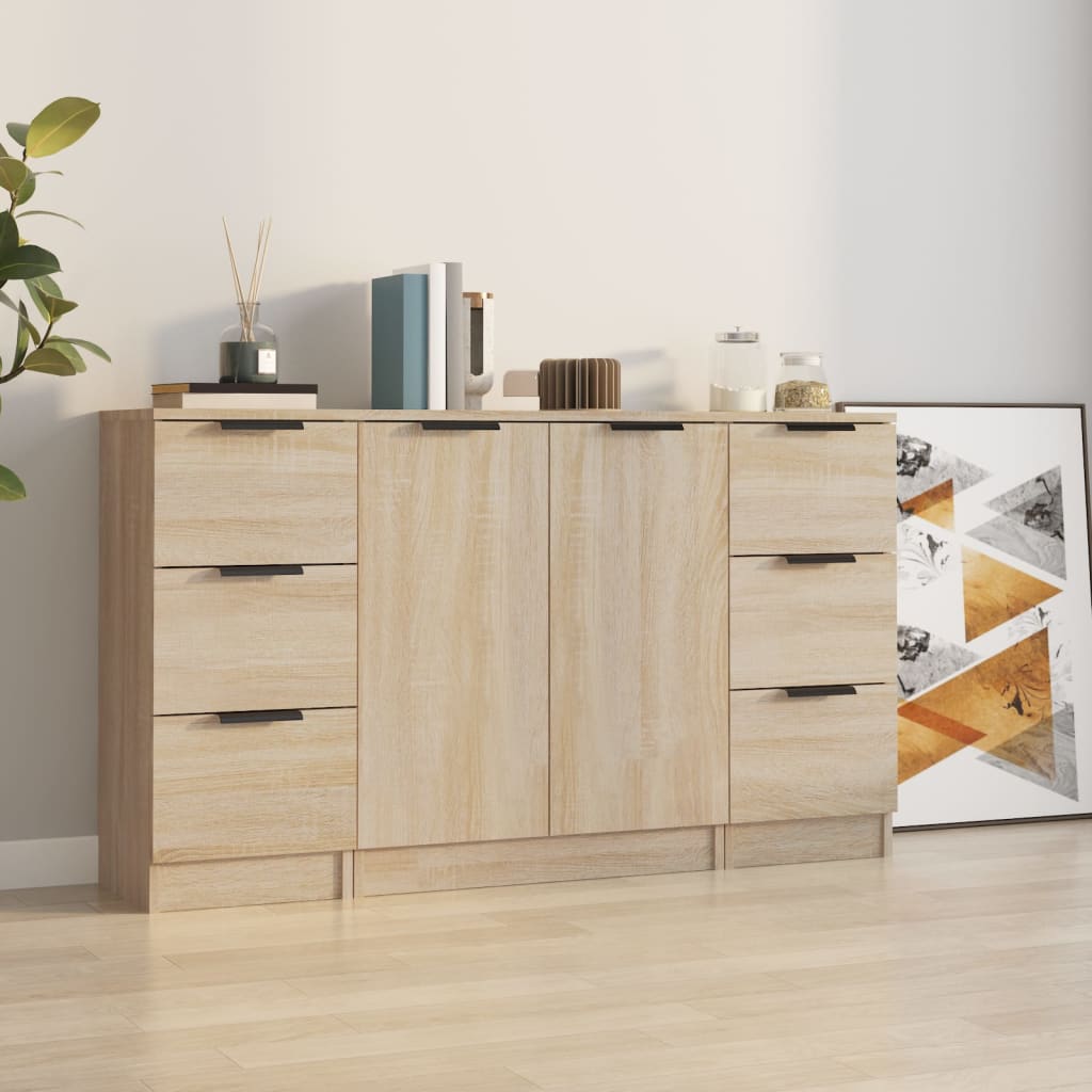 3 pcs Sideboards Sonoma Oak Engineered Wood