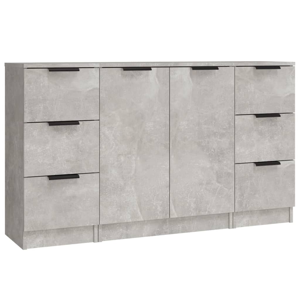 Sideboards 3 Stück aus grauem Beton-Holzwerkstoff