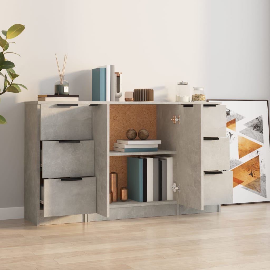 Sideboards 3 Stück aus grauem Beton-Holzwerkstoff