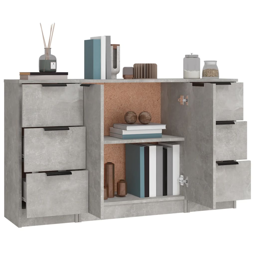 Sideboards 3 Stück aus grauem Beton-Holzwerkstoff