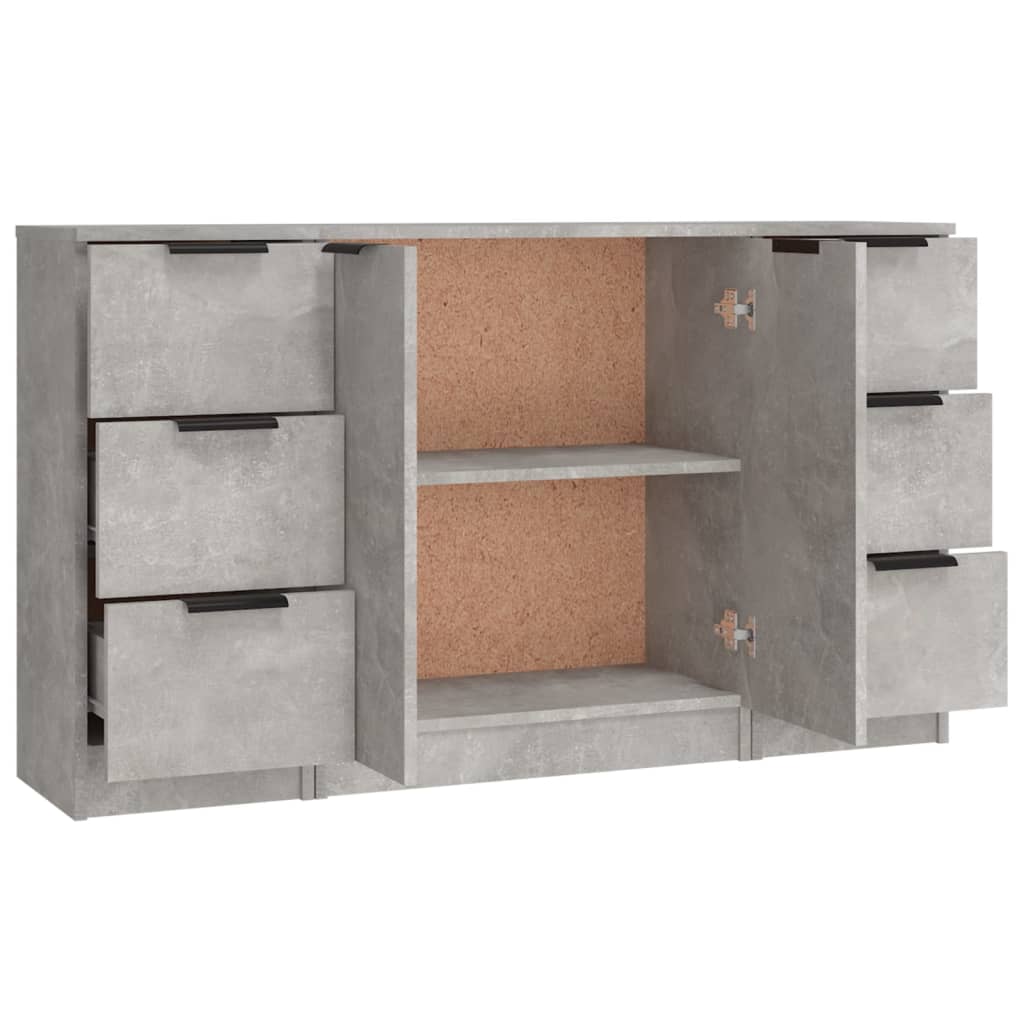 Sideboards 3 Stück aus grauem Beton-Holzwerkstoff