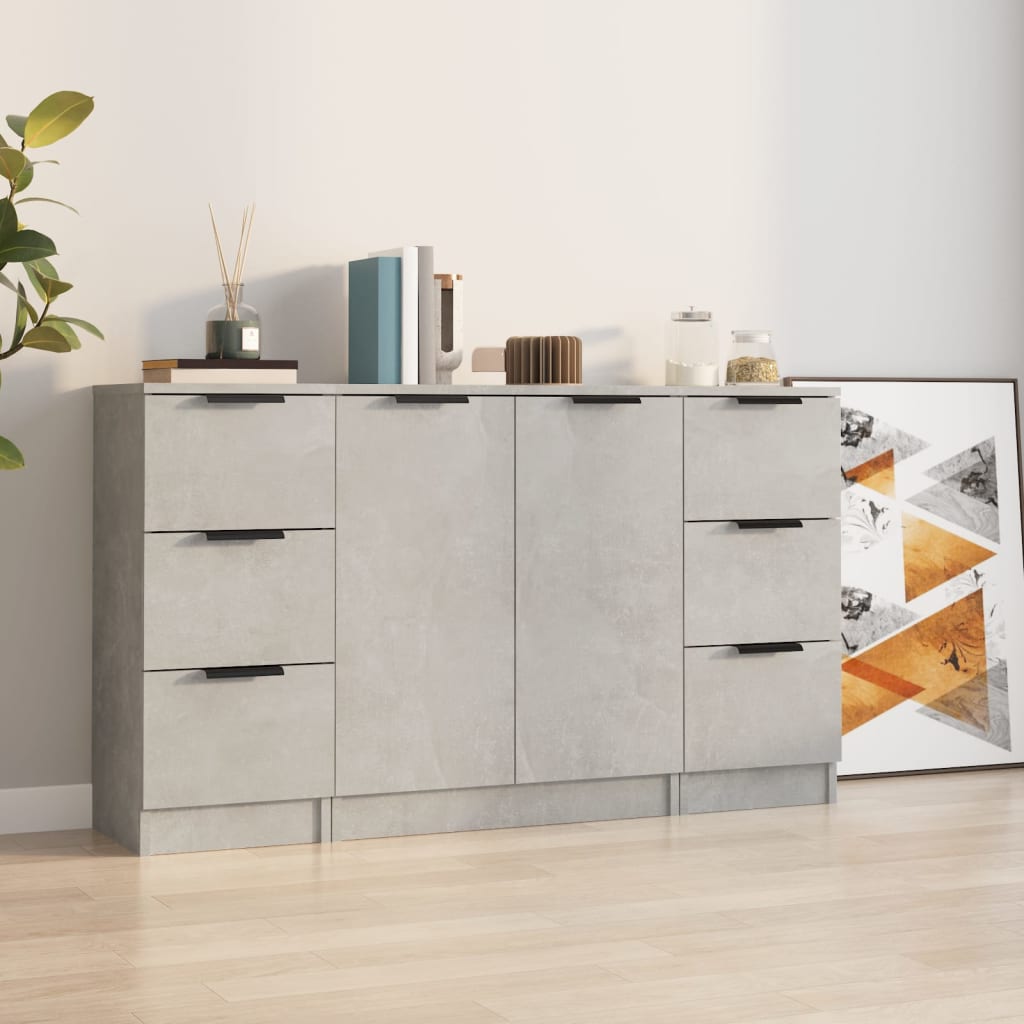 Sideboards 3 Stück aus grauem Beton-Holzwerkstoff