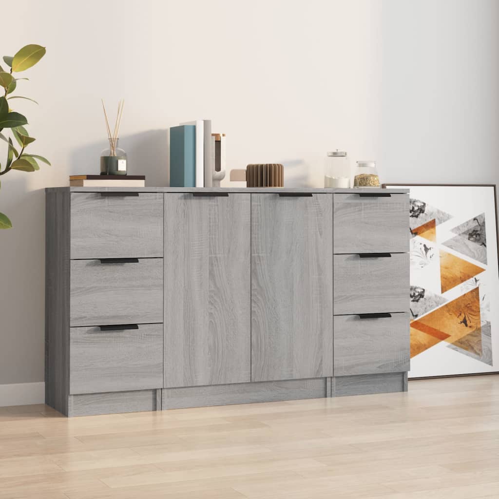 Sideboards 3 Stk. Sonomagrau Holzwerkstoff