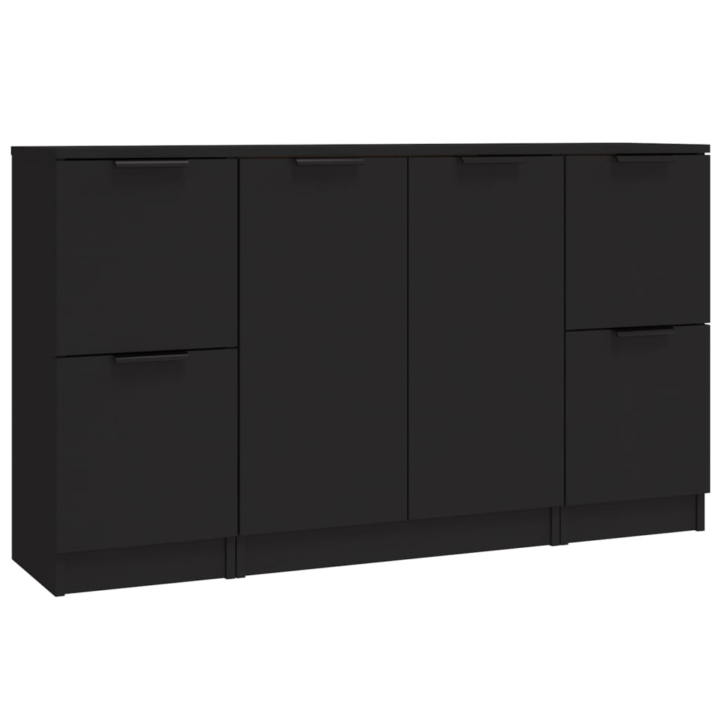 Buffets 3 pcs noir bois d'ingénierie