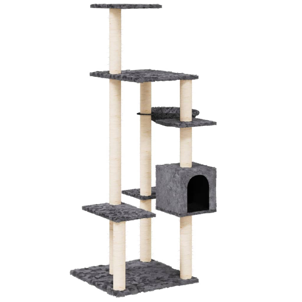 Arbre à chat avec griffoirs en sisal Gris foncé 142 cm