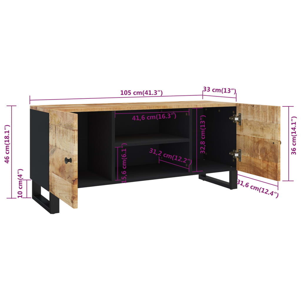 Meuble TV 105x33x46 cm Bois massif de manguier