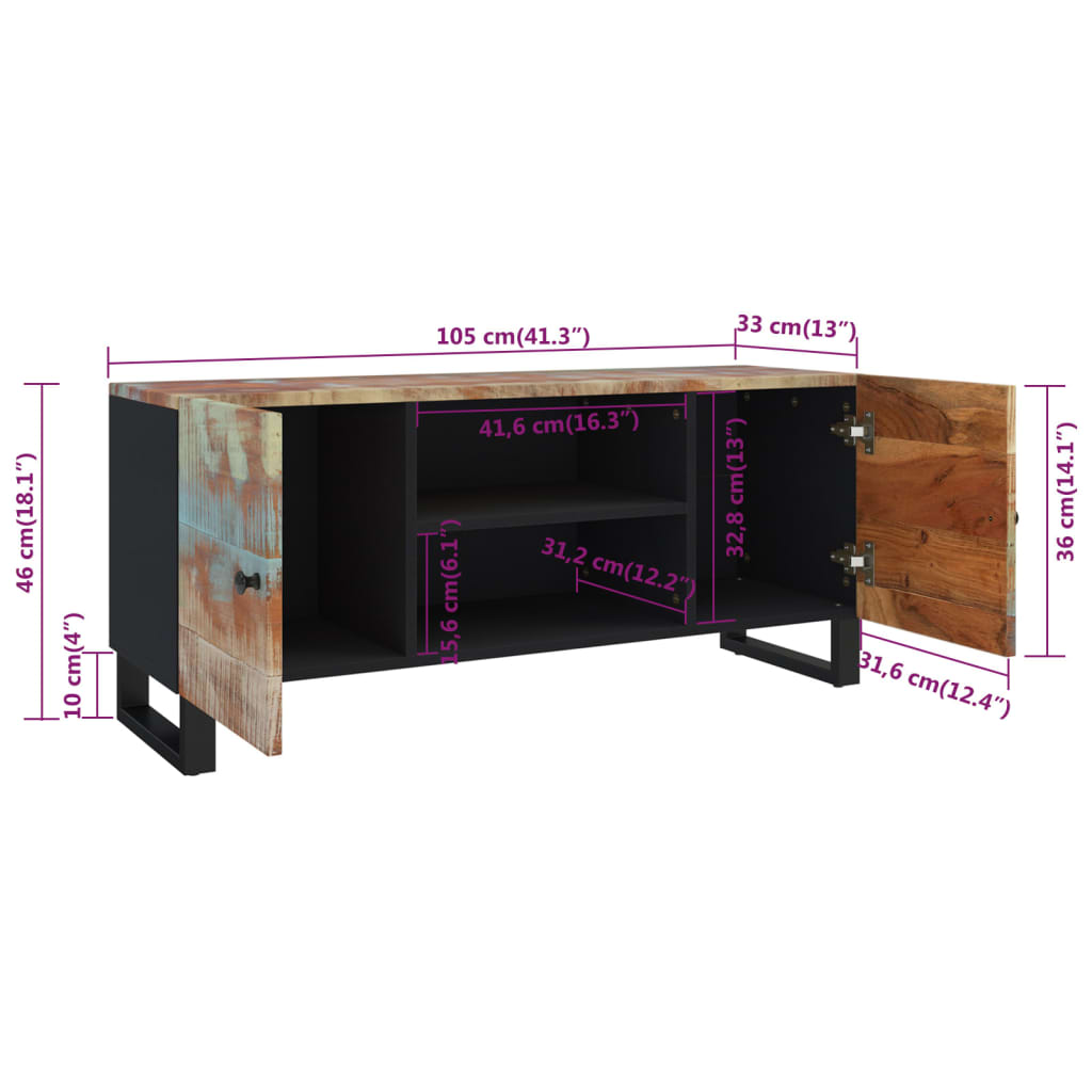 Meuble TV 105x33x46 cm Bois massif de récupération