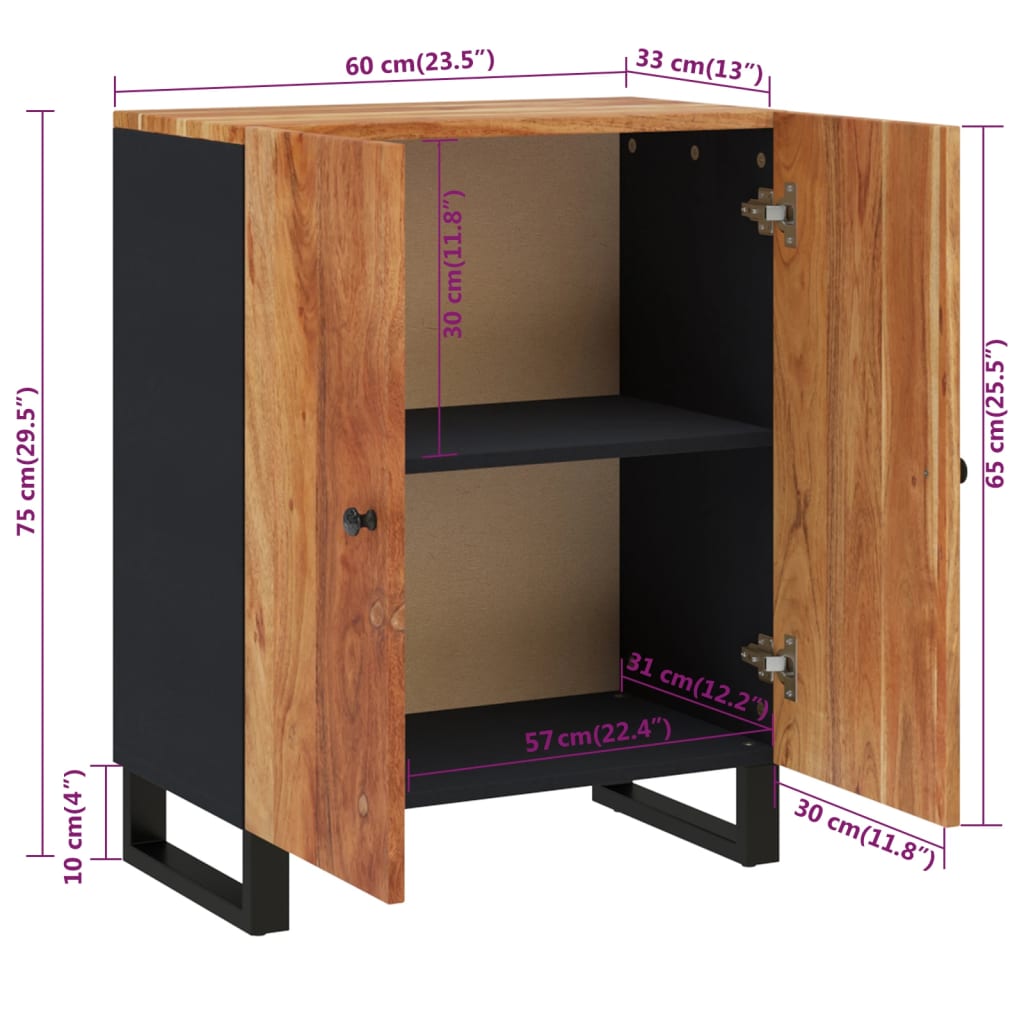 Buffet 60x33x75 cm Bois massif d'acacia