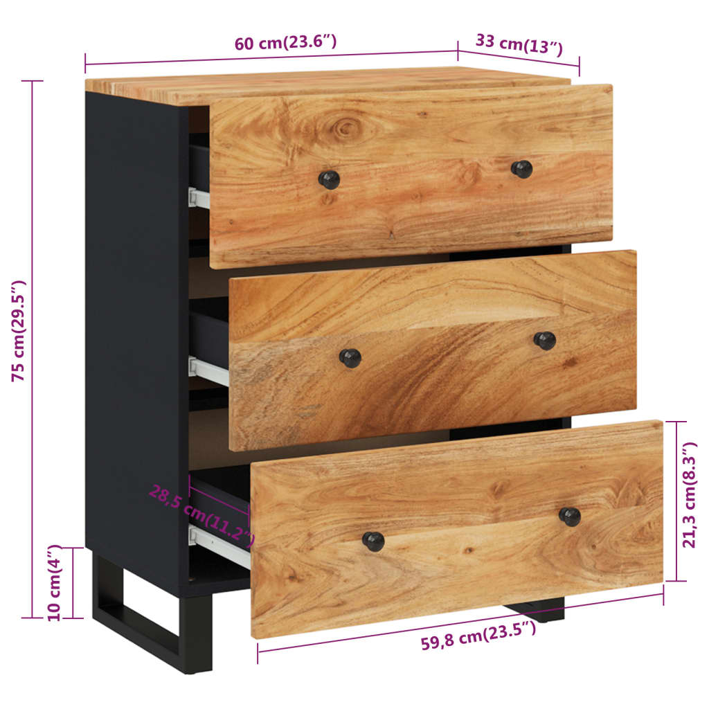 Buffet 60x33x75 cm Bois massif d'acacia