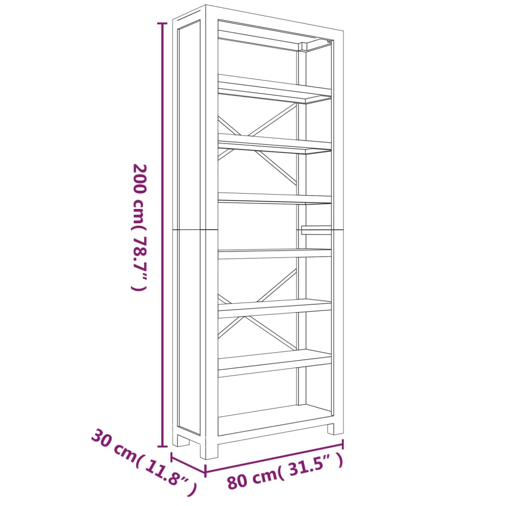 Bibliothèque 7 niveaux 80x30x200 cm Bois solide d'acacia