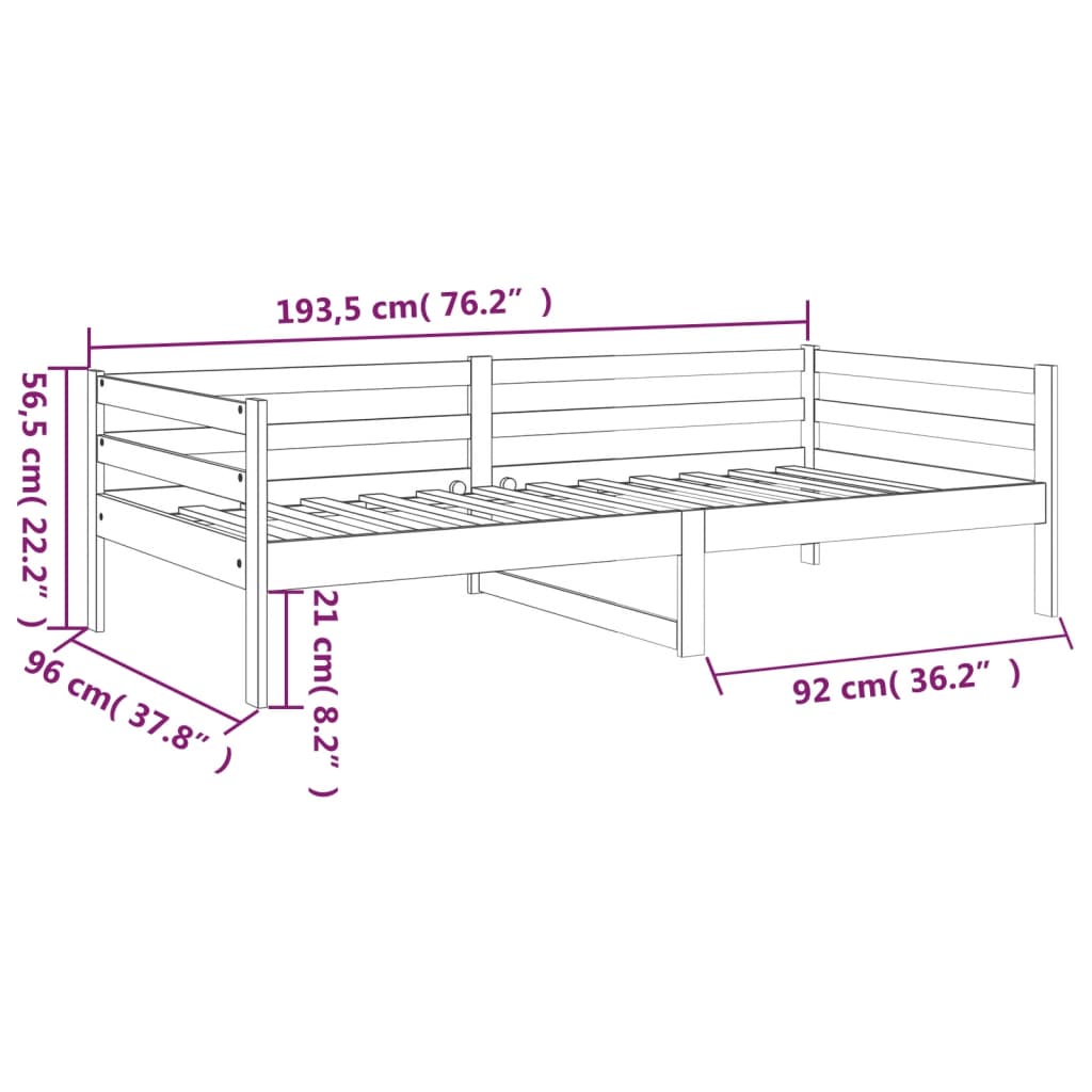 Day bed without mattress honey brown 90x190 cm solid pine wood