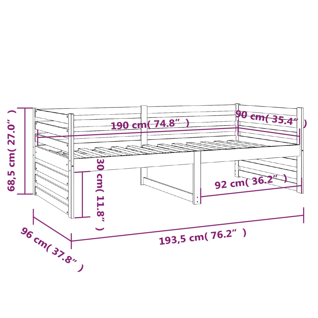 Lit de jour sans matelas marron miel 90x190 cm bois pin massif