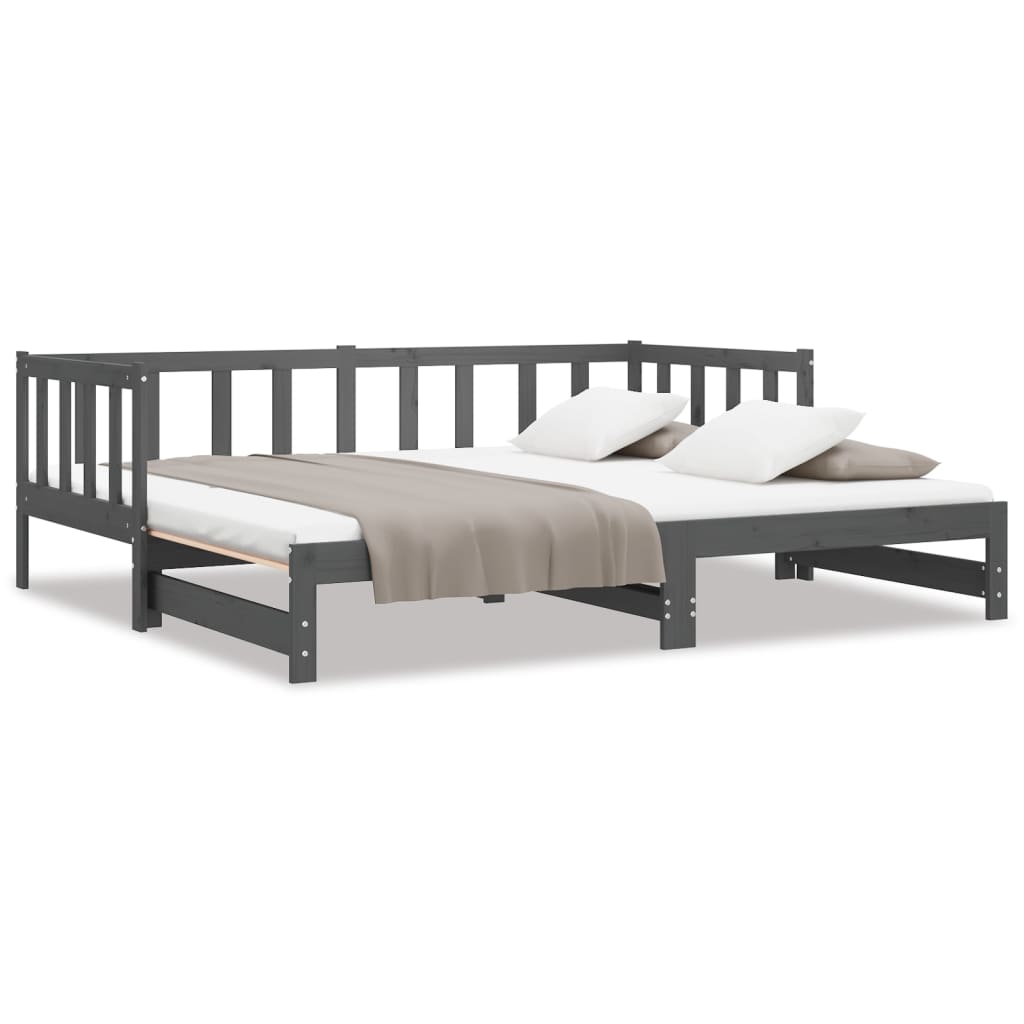 Lit coulissant sans matelas gris 2x(90x190) cm