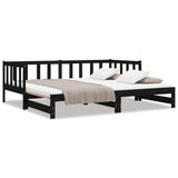 Lit coulissant sans matelas noir 2x(90x190) cm