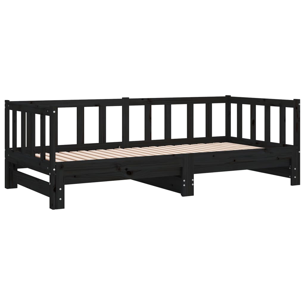 Lit coulissant sans matelas noir 2x(90x190) cm