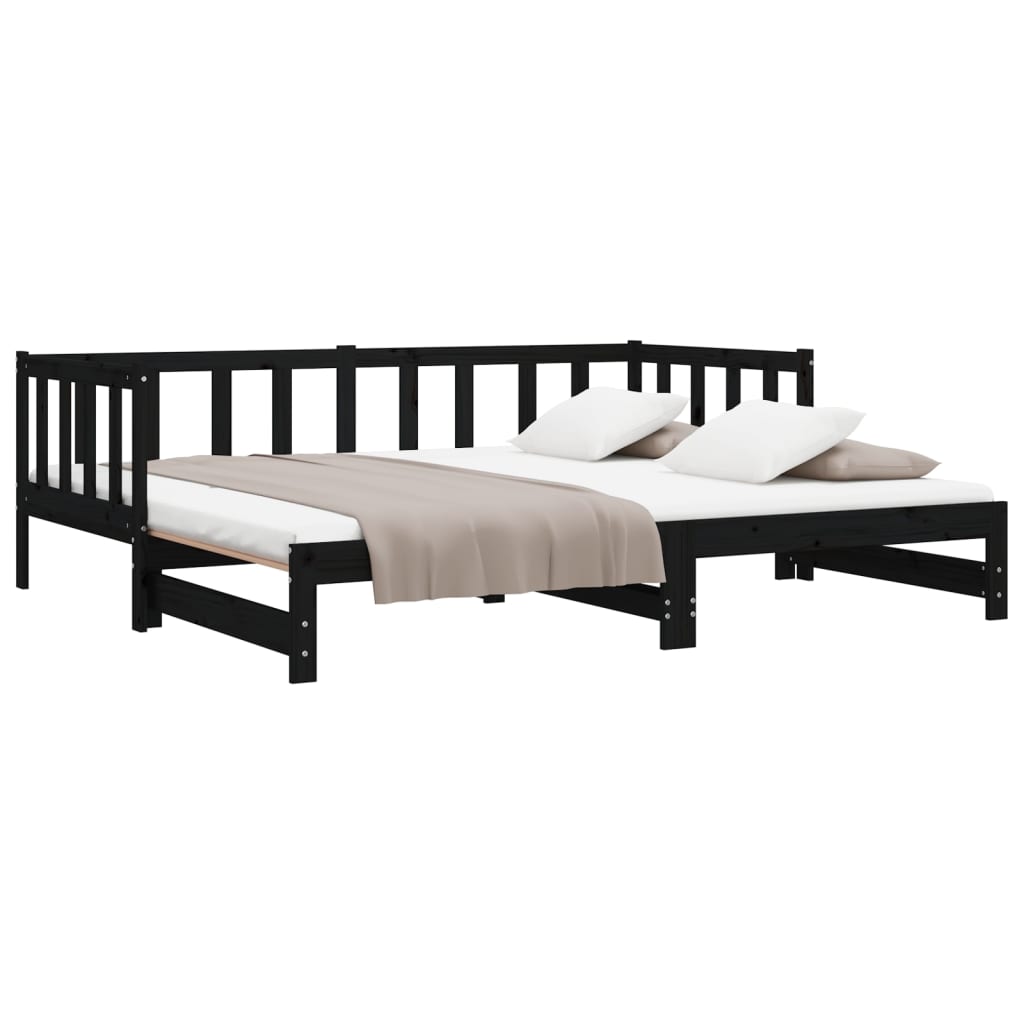 Lit coulissant sans matelas noir 2x(90x190) cm