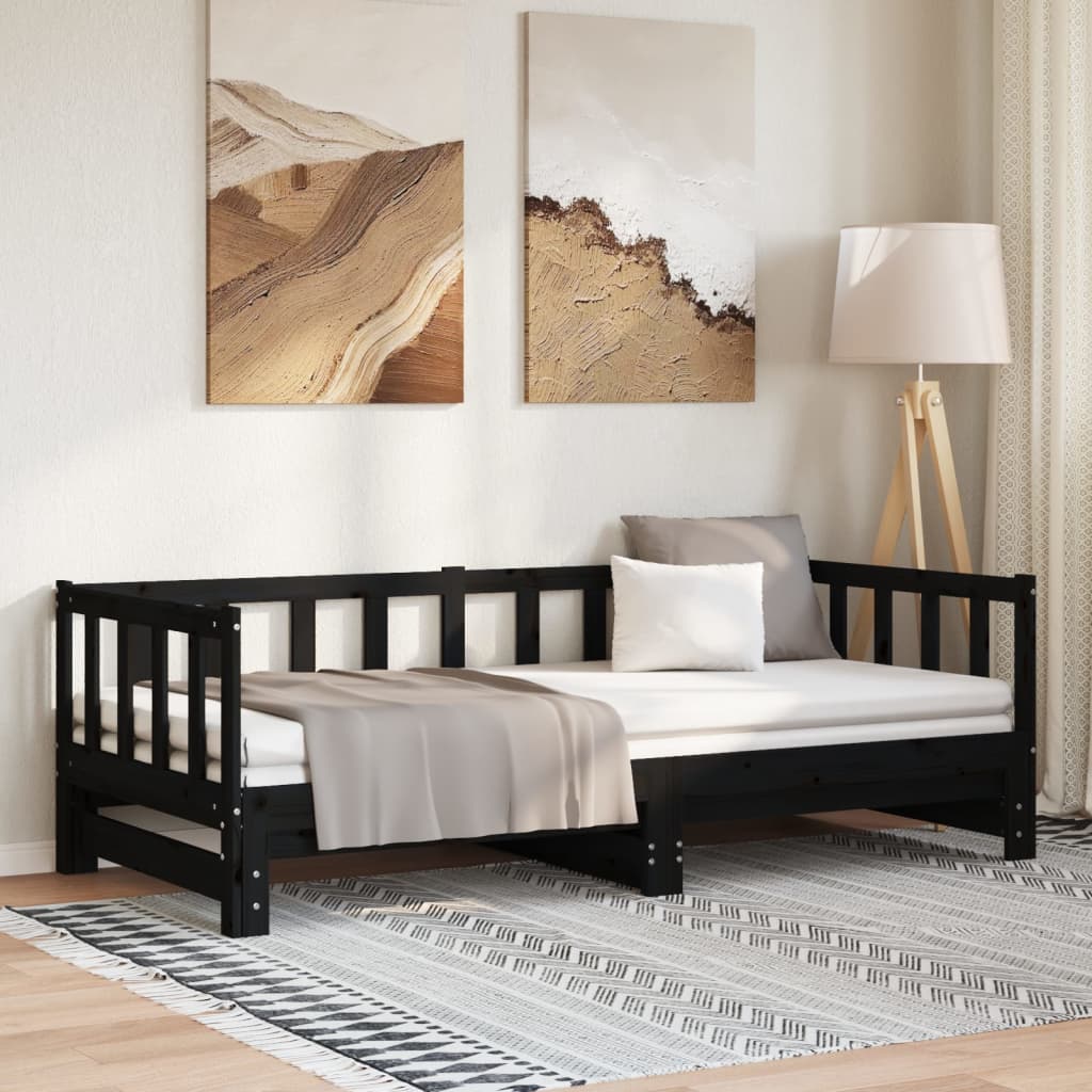 Lit coulissant sans matelas noir 2x(90x190) cm