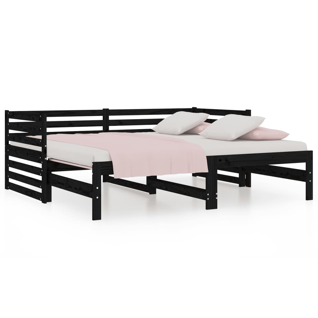 Lit coulissant sans matelas noir 2x(80x200)cm