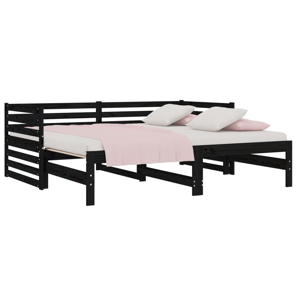 Lit coulissant sans matelas noir 2x(80x200)cm