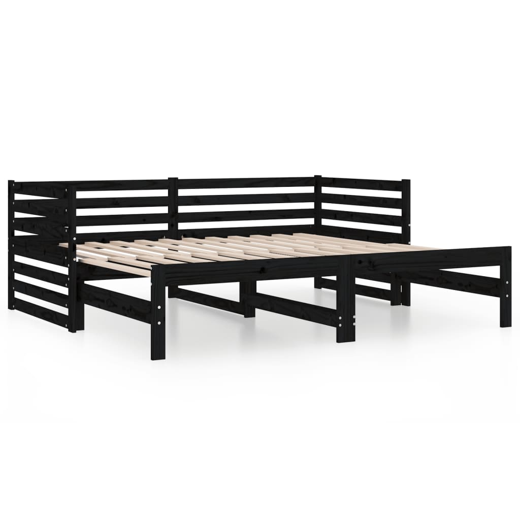 Lit coulissant sans matelas noir 2x(80x200)cm