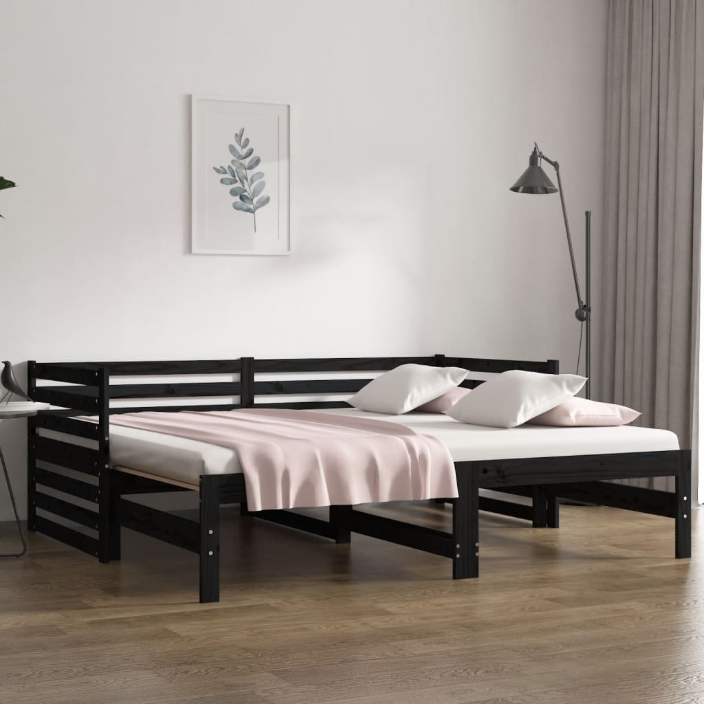 Lit coulissant sans matelas noir 2x(80x200)cm