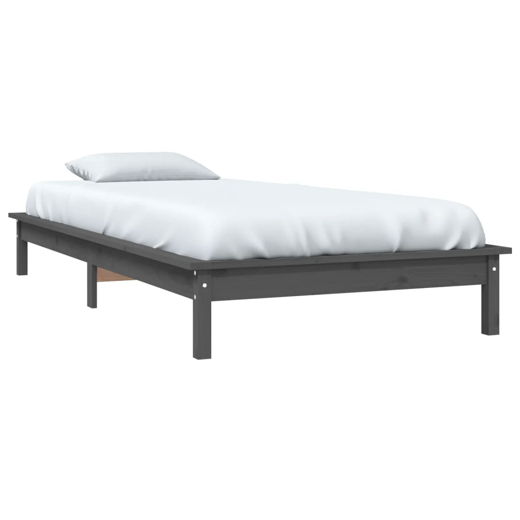 Cadre de lit sans matelas gris 90x200 cm bois massif