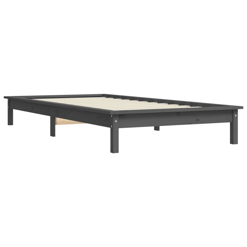 Cadre de lit sans matelas gris 90x200 cm bois massif