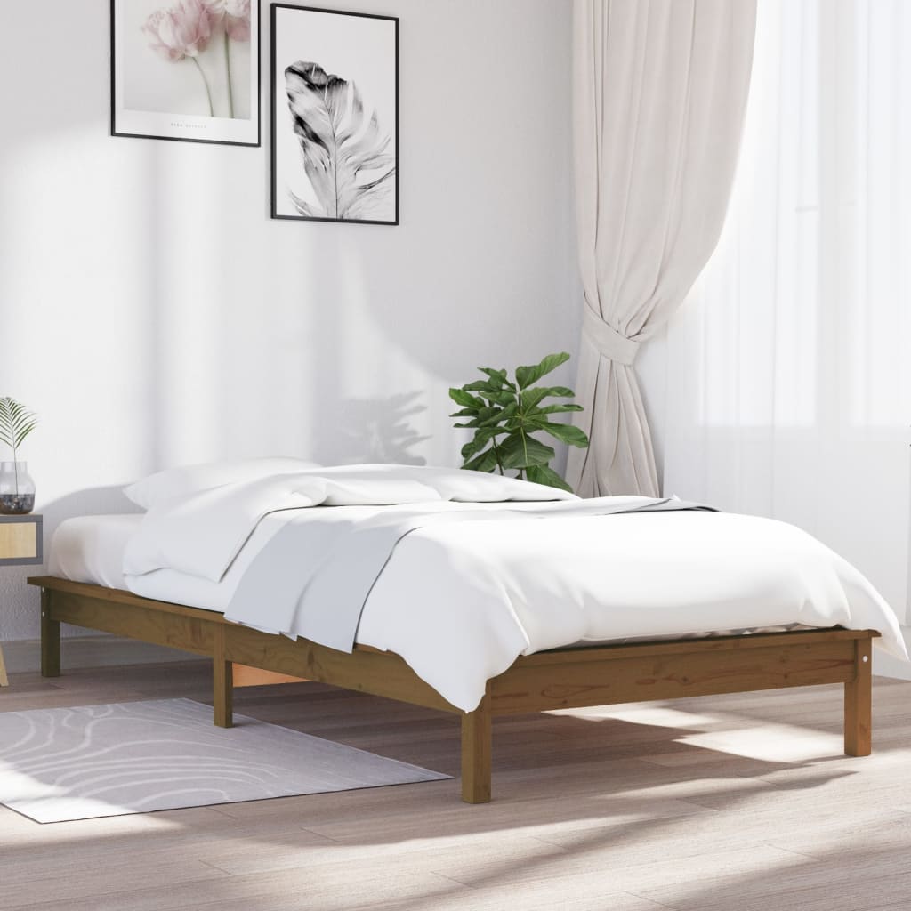 Cadre de lit sans matelas marron miel 90x200 cm bois massif