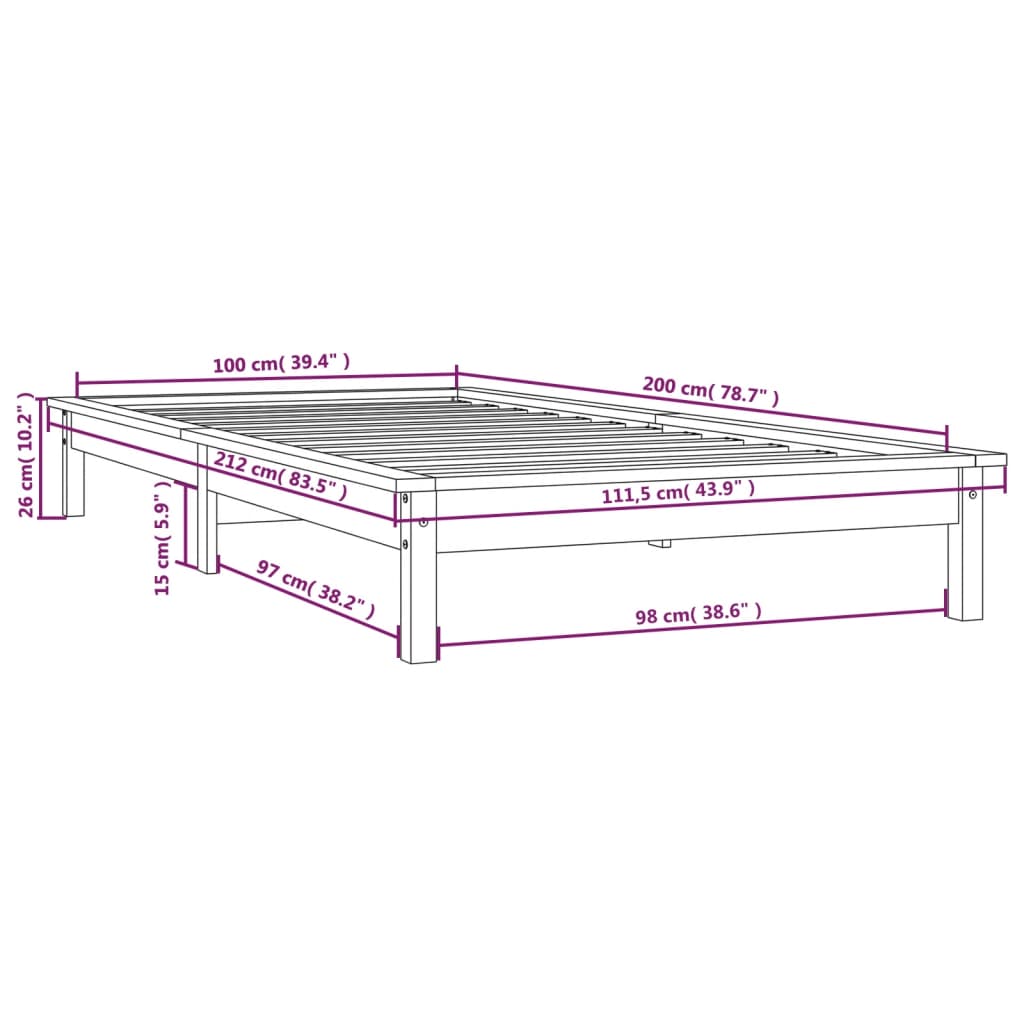 Cadre de lit sans matelas gris 100x200 cm bois massif