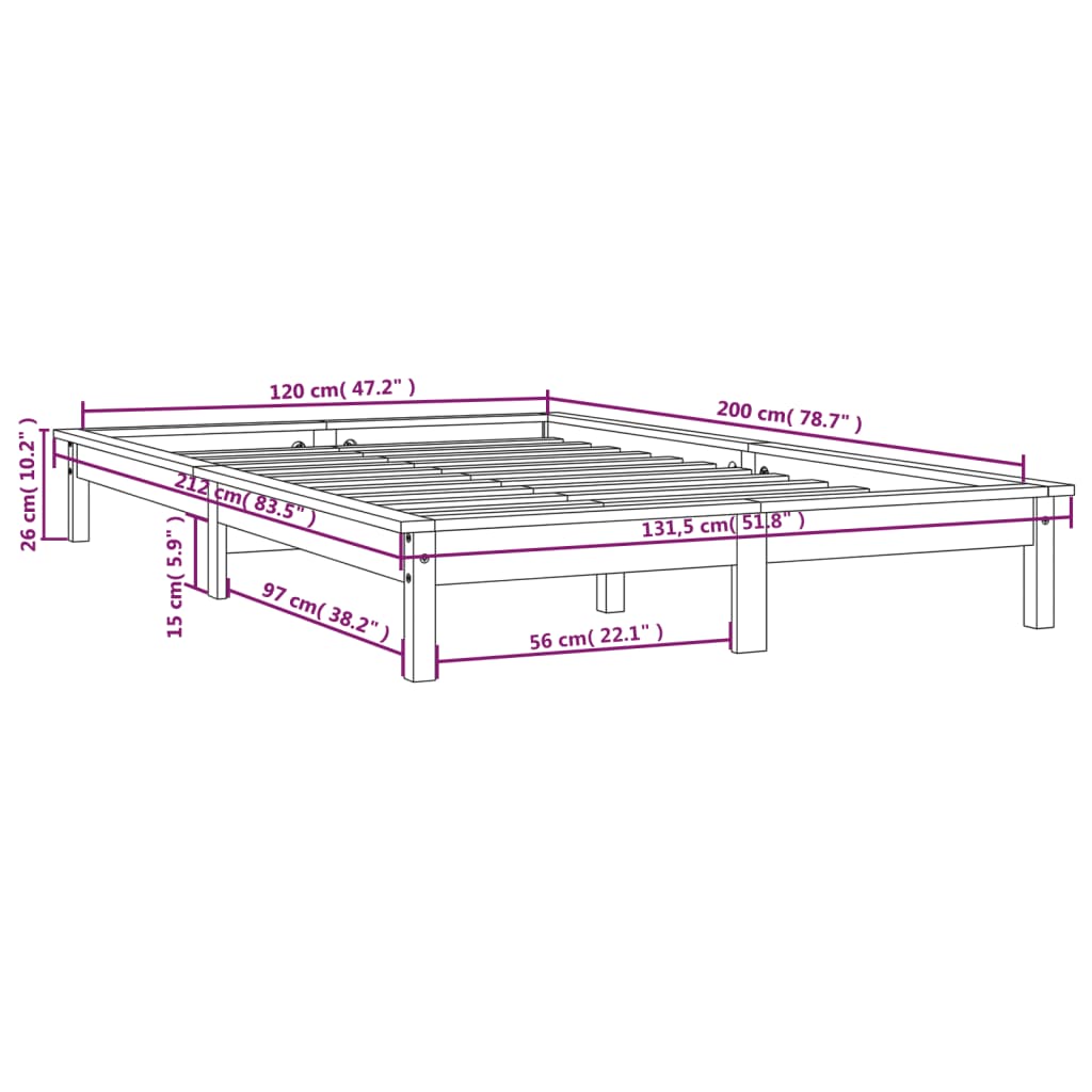 Cadre de lit sans matelas gris 120x200 cm bois massif